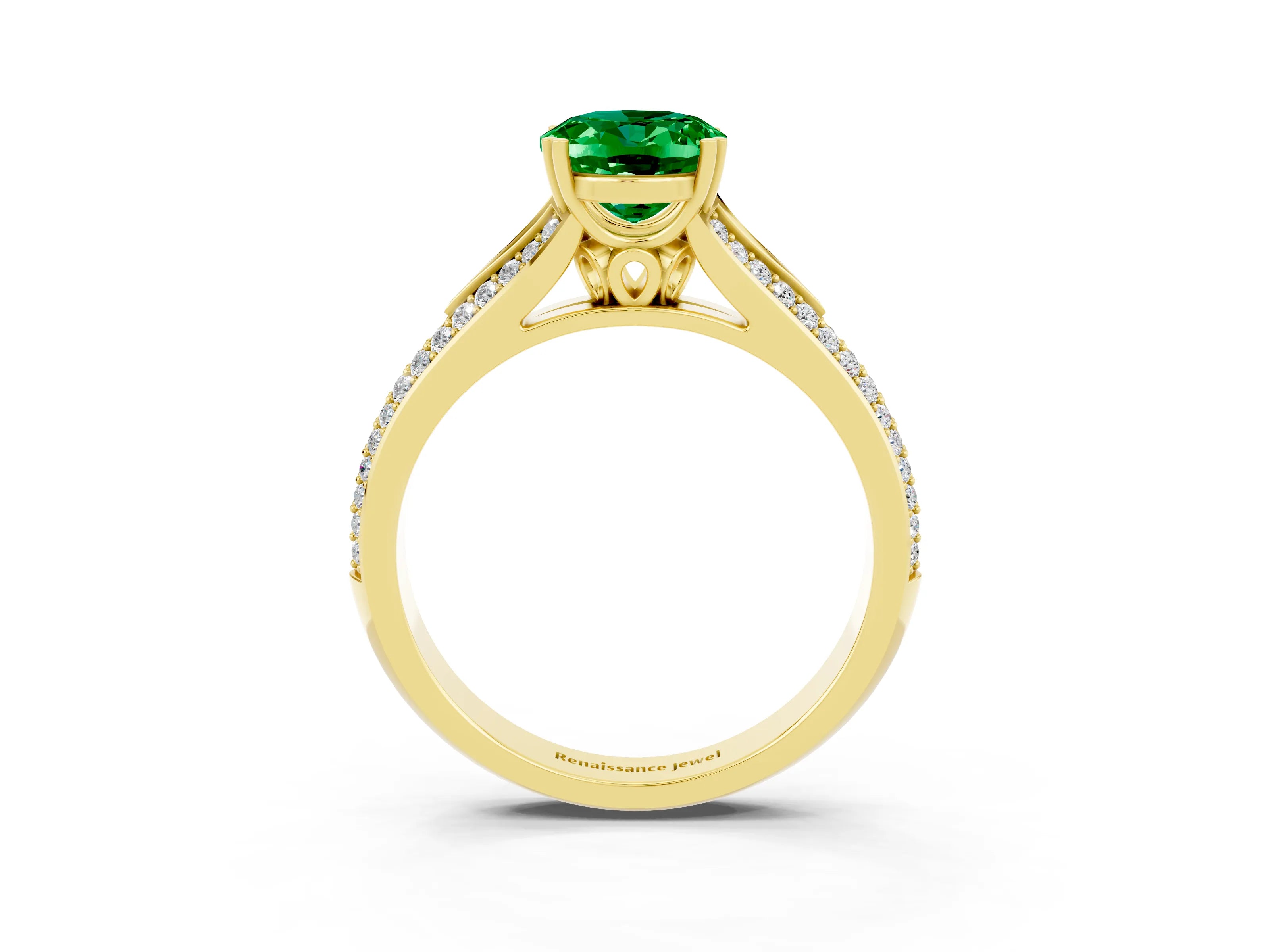 Yellow gold Oval Cut Emerald Split Shank Engagement Ring with Pavé Band_3