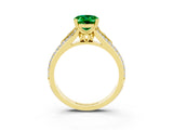 Yellow gold Oval Cut Emerald Split Shank Engagement Ring with Pavé Band_3