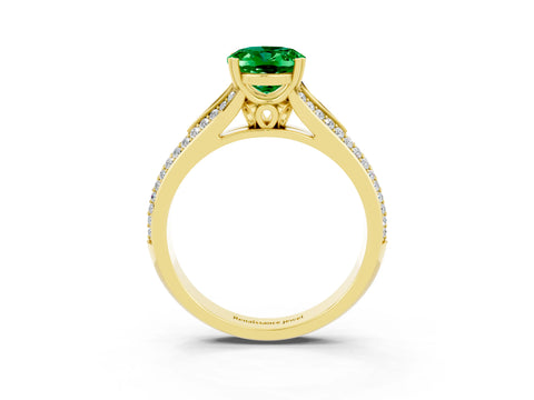 Yellow gold Oval Cut Emerald Split Shank Engagement Ring with Pavé Band_3