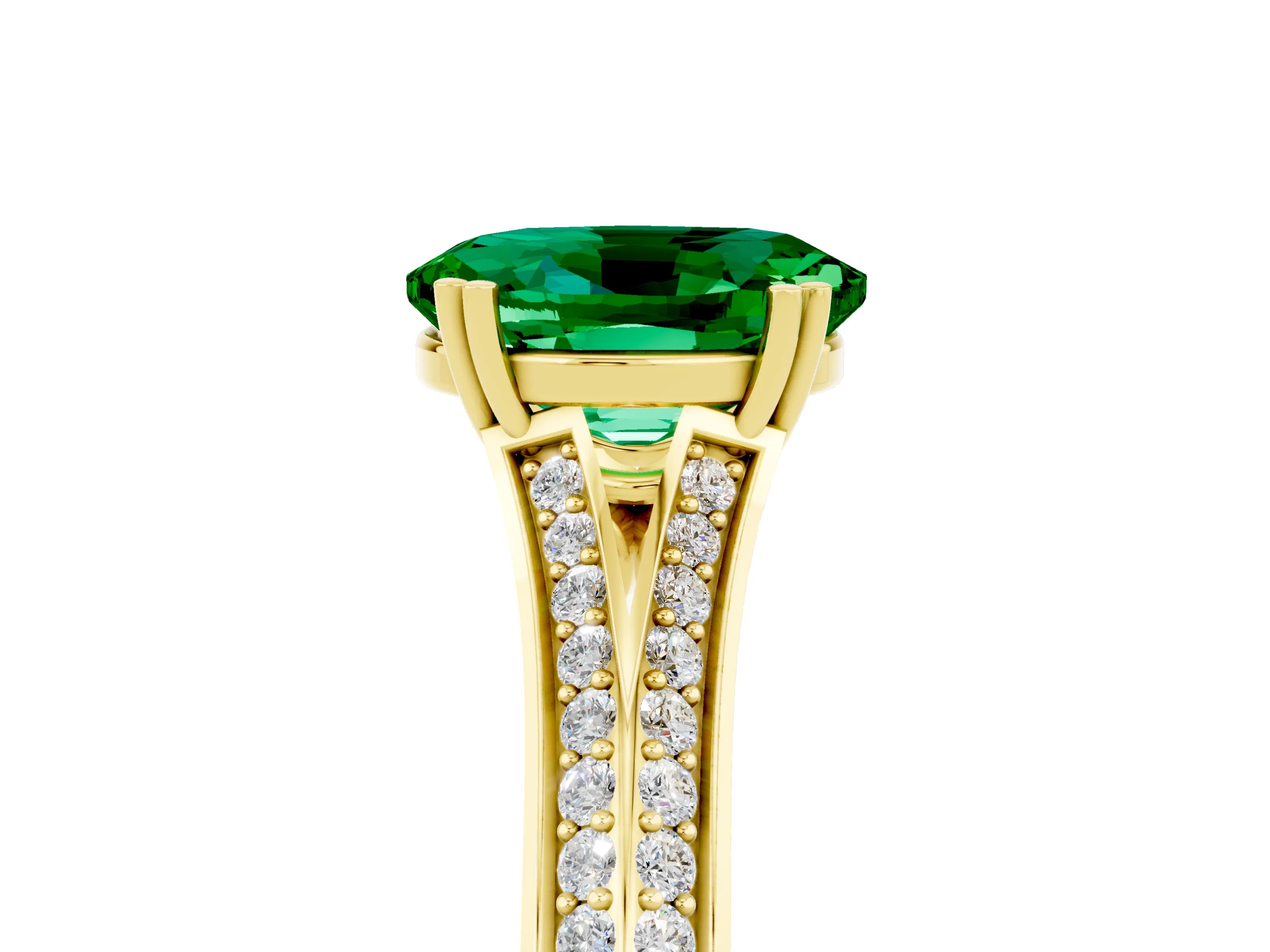 Yellow gold Oval Cut Emerald Split Shank Engagement Ring with Pavé Band_5