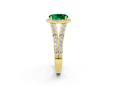 Yellow gold Oval Cut Emerald Split Shank Halo Ring with Four-Prong Setting_14