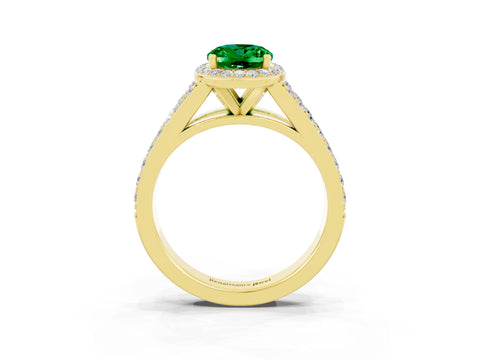 Yellow gold Oval Cut Emerald Split Shank Halo Ring with Four-Prong Setting_15