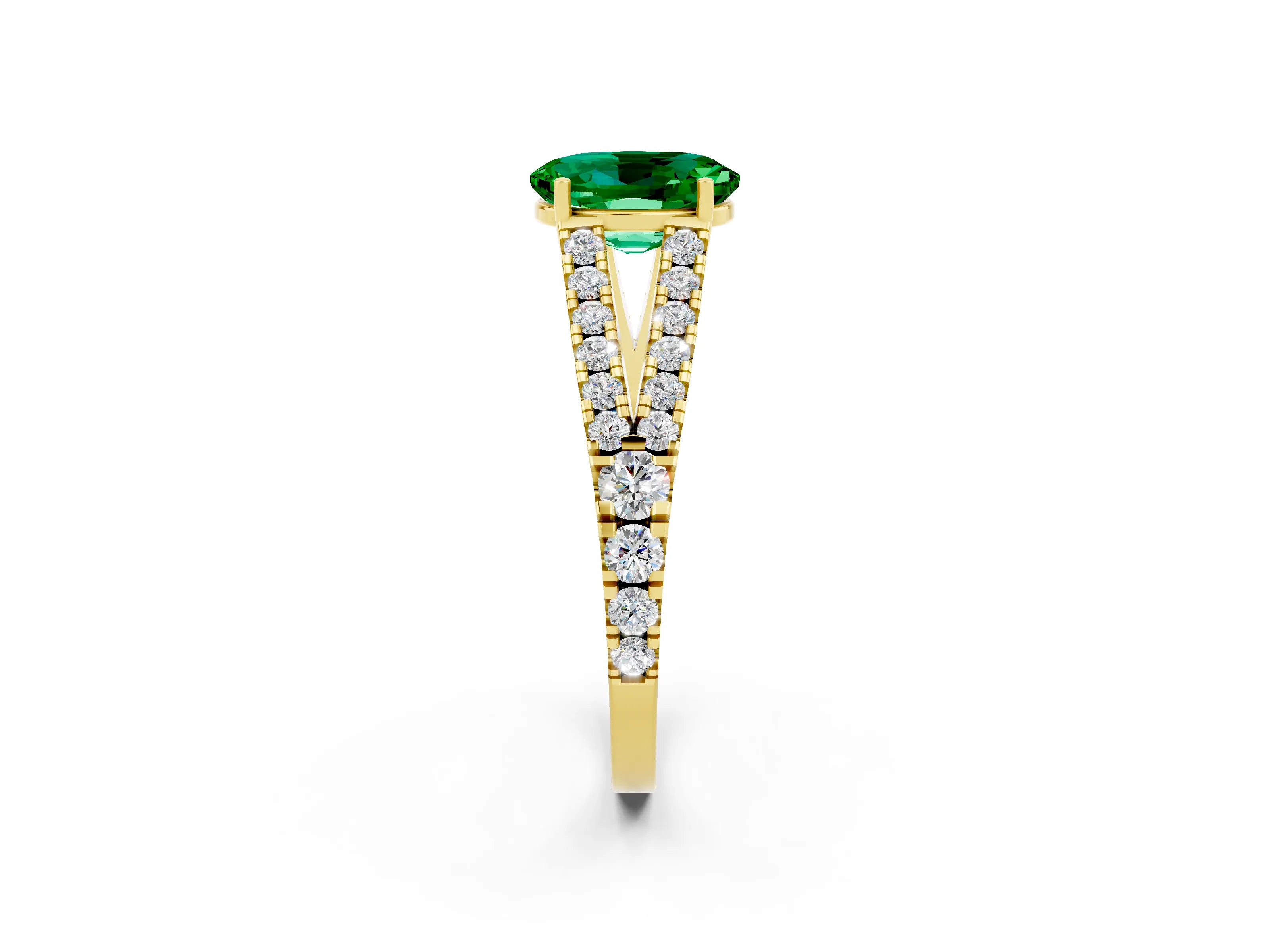 Yellow gold Oval Cut Emerald Split Shank Pavé Engagement Ring with Four-Prong Setting_14