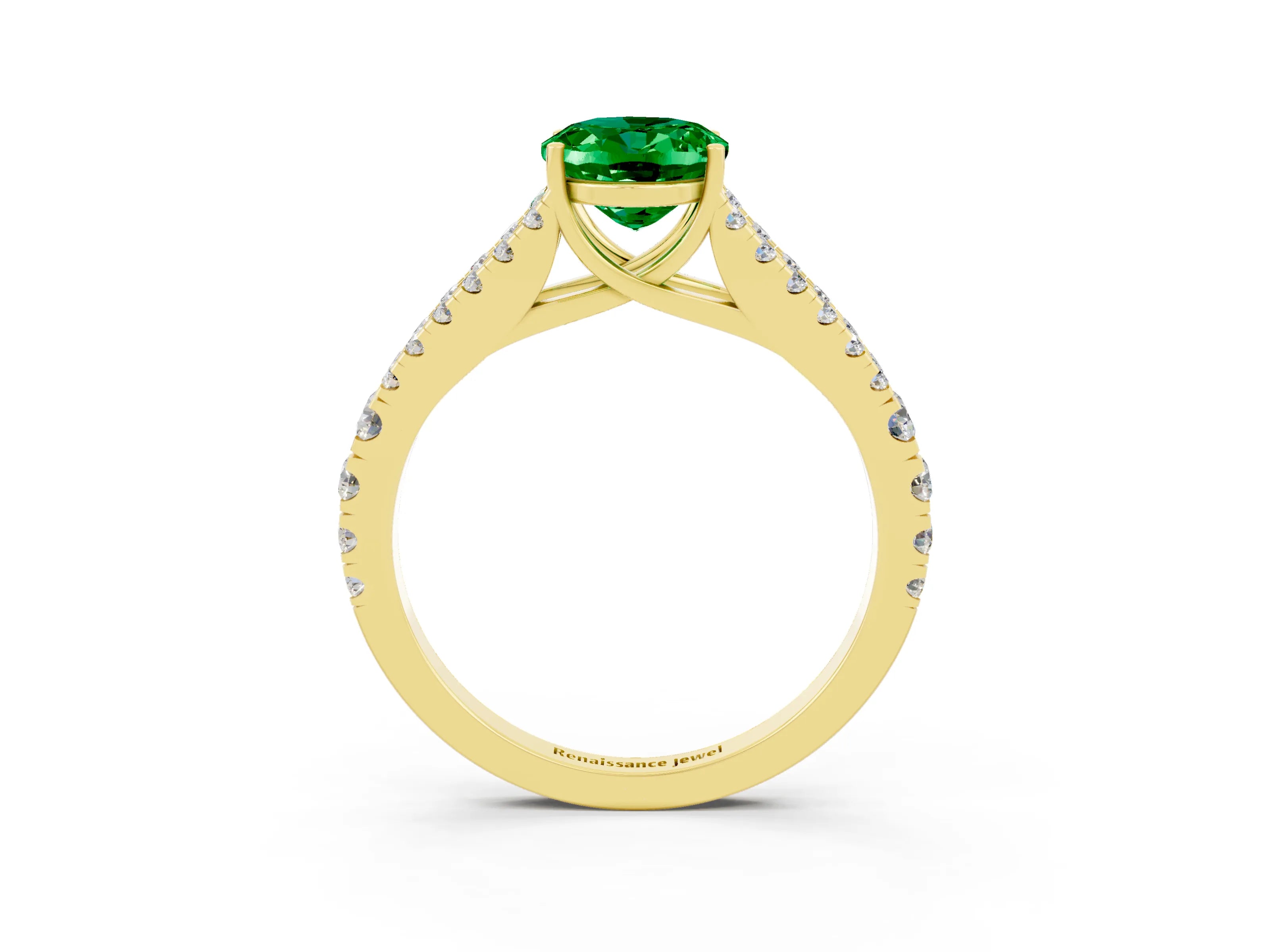 Yellow gold Oval Cut Emerald Split Shank Pavé Engagement Ring with Four-Prong Setting_15