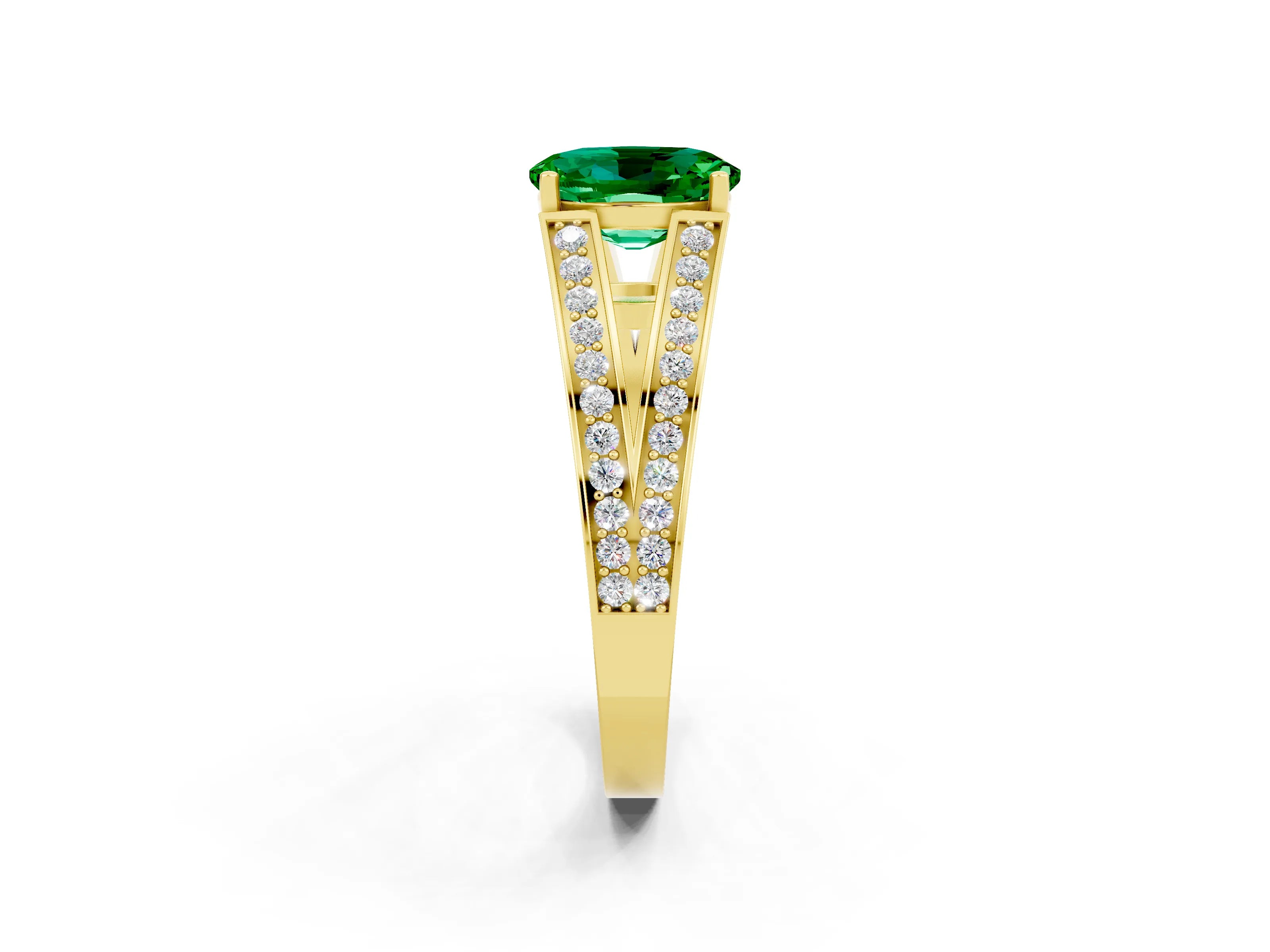 Yellow gold Oval Cut Emerald Split Shank Ring with Pavé Band and Four-Prong Setting_2