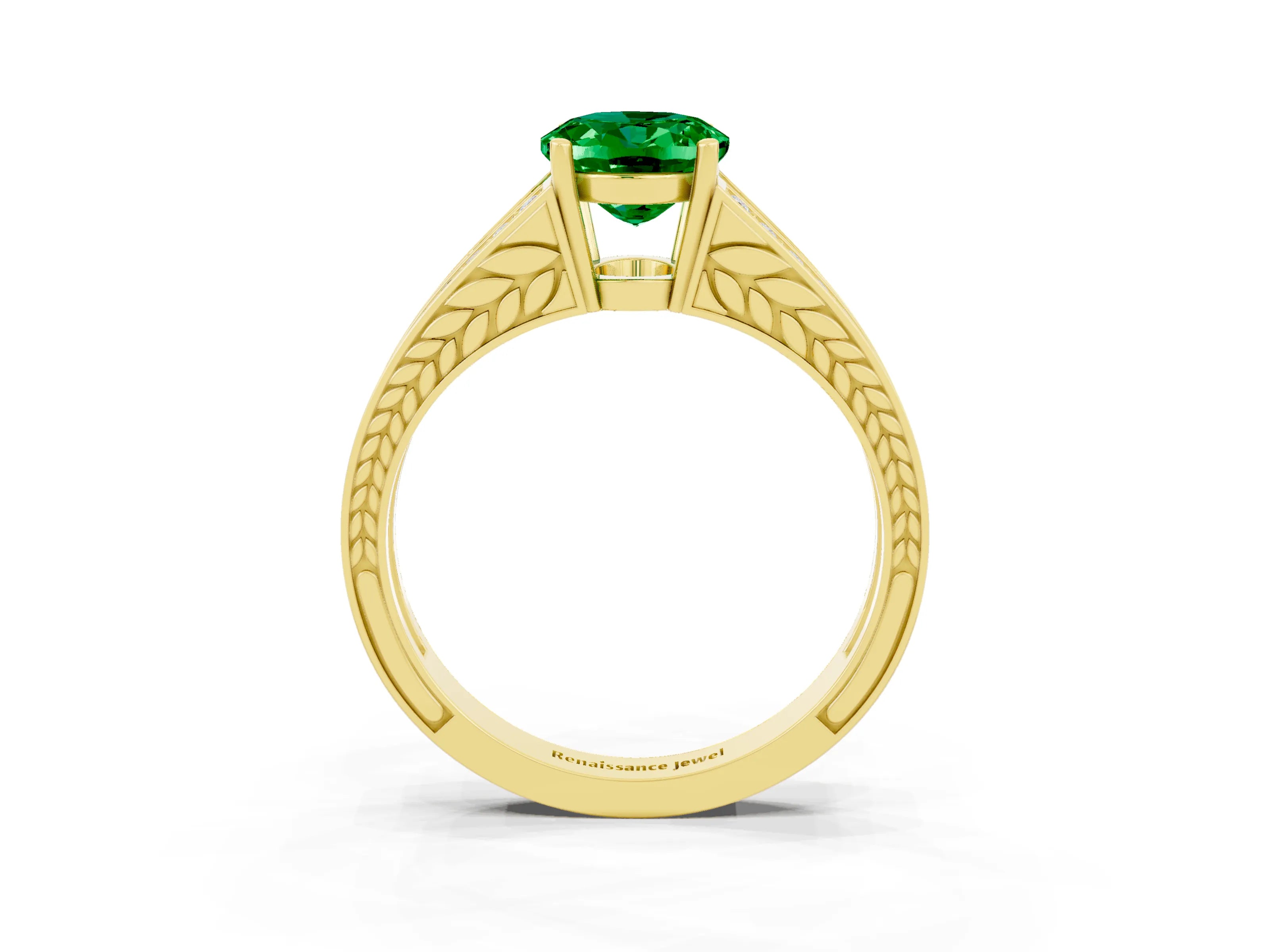 Yellow gold Oval Cut Emerald Split Shank Ring with Pavé Band and Four-Prong Setting_3