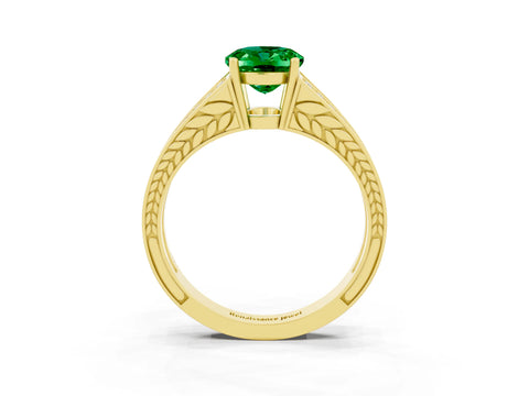 Yellow gold Oval Cut Emerald Split Shank Ring with Pavé Band and Four-Prong Setting_3