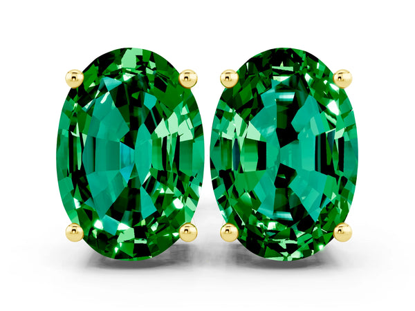 Yellow gold Oval Cut Emerald Stud Earrings