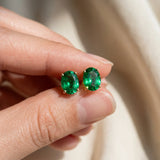 Yellow gold Oval Cut Emerald Stud Earrings_26