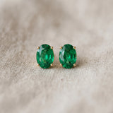 Yellow gold Oval Cut Emerald Stud Earrings_27