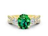 Yellow gold Oval Cut Emerald Three-Stone Ring with Pavé Split Shank and Four-Prong Setting_12