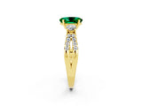 Yellow gold Oval Cut Emerald Three-Stone Ring with Pavé Split Shank and Four-Prong Setting_14