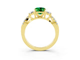 Yellow gold Oval Cut Emerald Three-Stone Ring with Pavé Split Shank and Four-Prong Setting_15