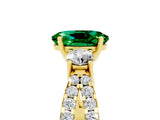 Yellow gold Oval Cut Emerald Three-Stone Ring with Pavé Split Shank and Four-Prong Setting_17