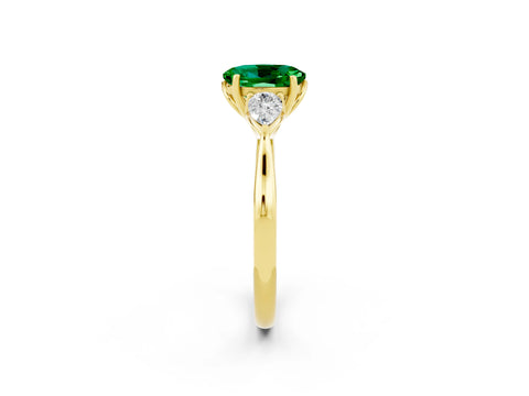 Yellow gold Oval Cut Emerald Three-Stone Ring with Pear Side Stones and Four-Prong Setting_14
