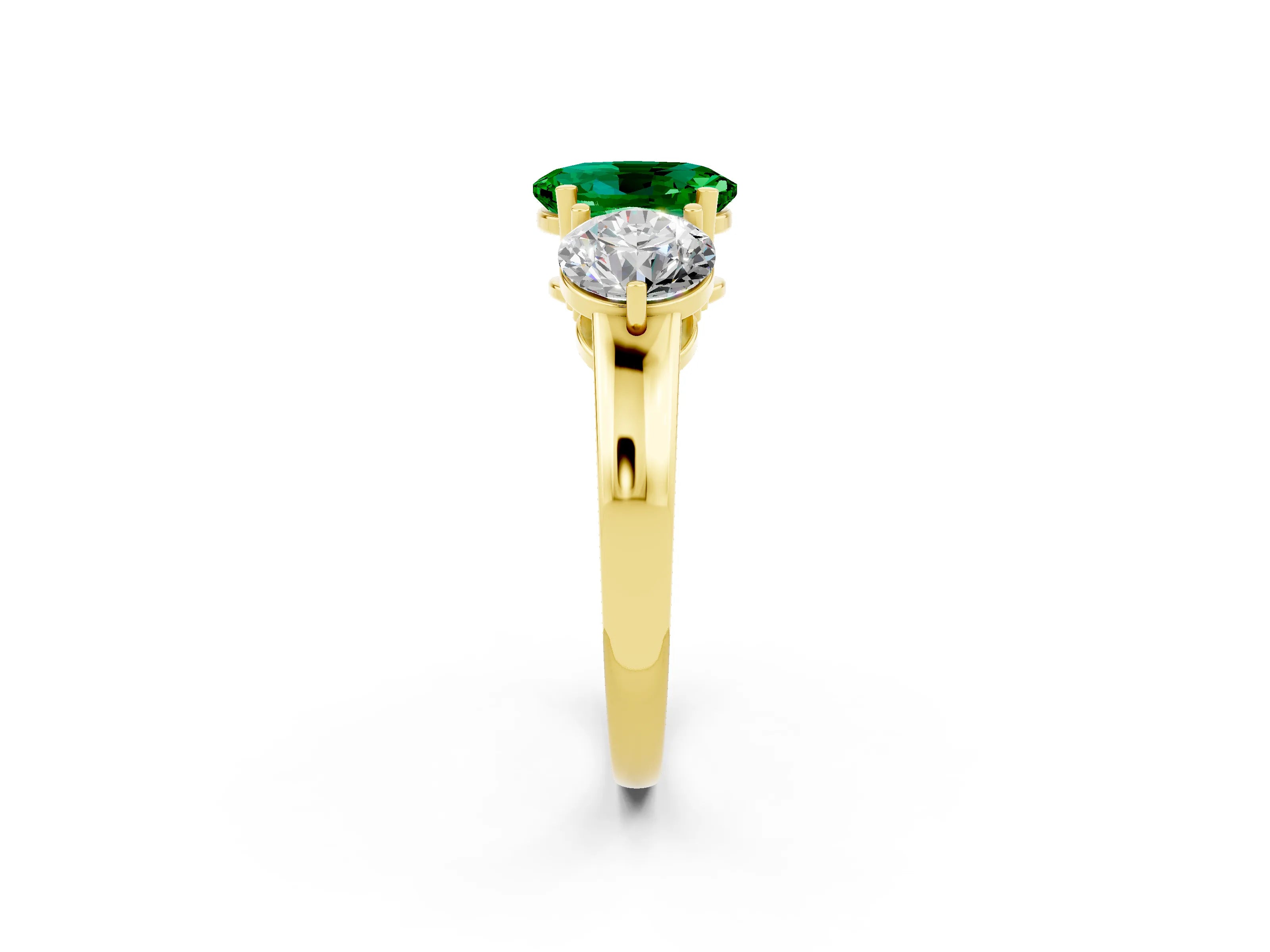 Yellow gold Oval Cut Emerald Three-Stone Ring with Prong Setting and Classic Band_2