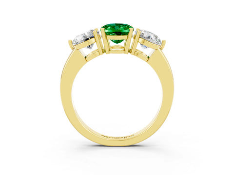Yellow gold Oval Cut Emerald Three-Stone Ring with Prong Setting and Classic Band_3