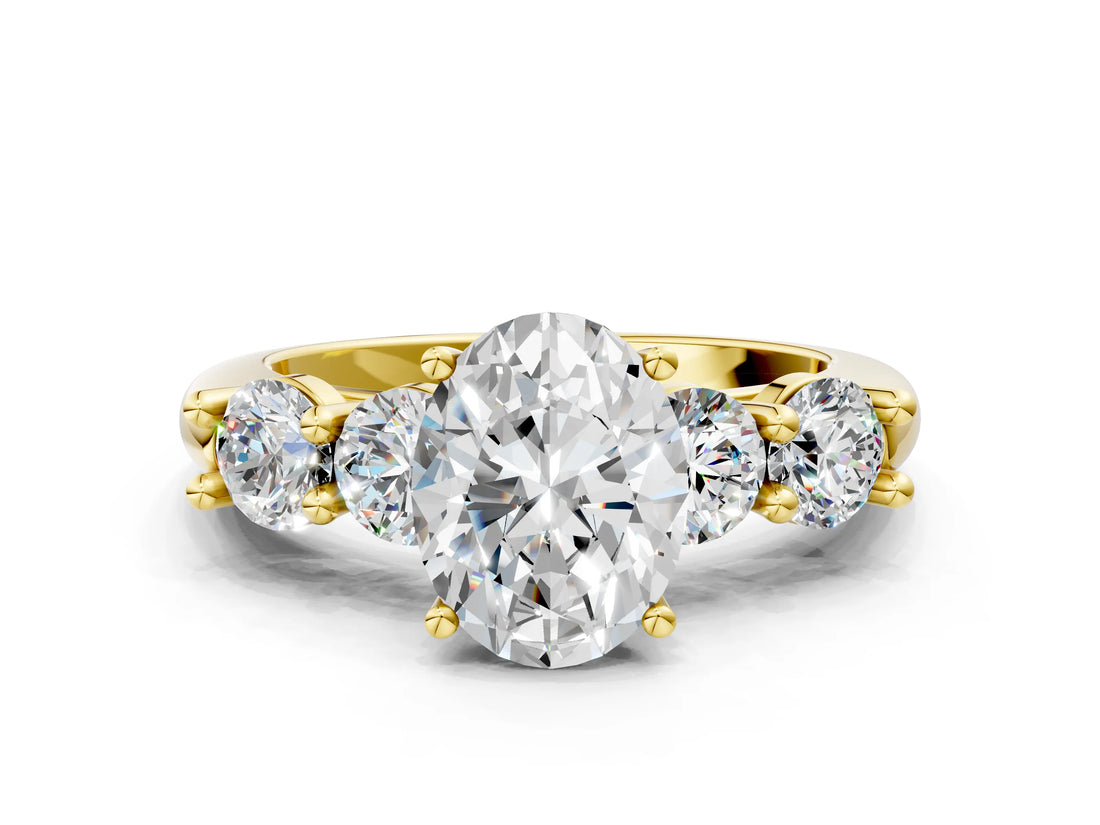 Yellow gold Oval Cut Five-Stone Prong Set Diamond Ring with Classic Band_43
