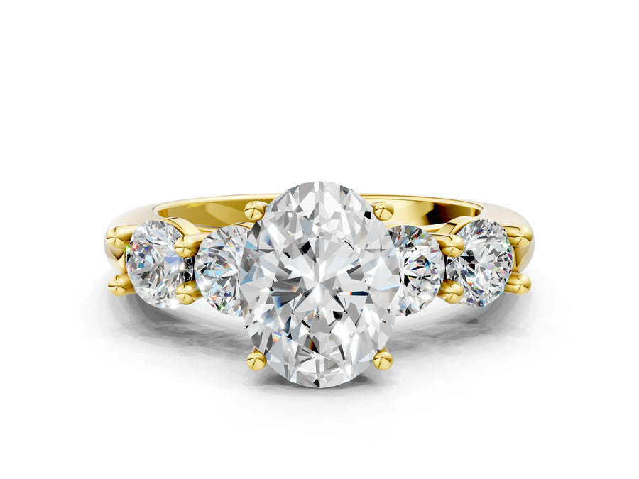 Yellow gold Oval Cut Five-Stone Prong Set Diamond Ring with Classic Band