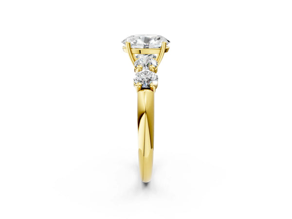 Yellow gold Oval Cut Five-Stone Prong Set Diamond Ring with Classic Band