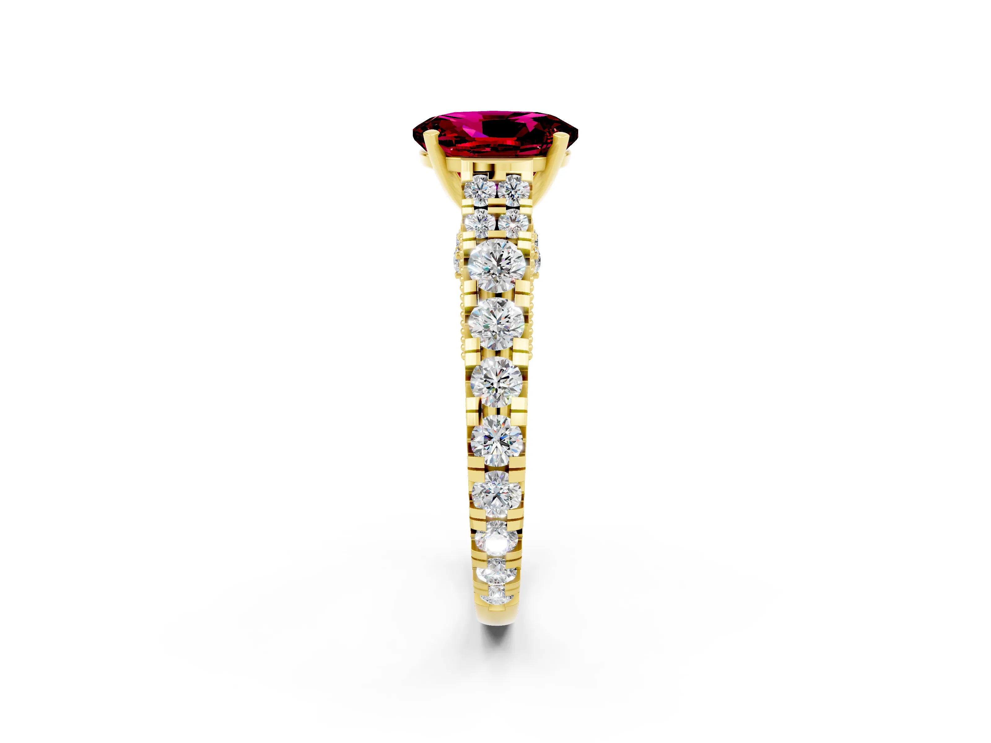 Yellow gold Oval Cut Garnet Classic Solitaire Ring with Pavé Band and Four-Prong Setting_2