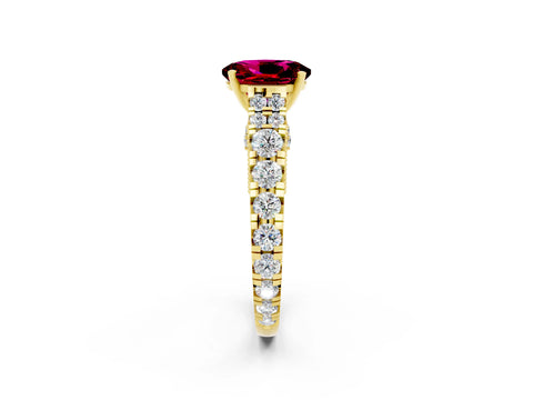 Yellow gold Oval Cut Garnet Classic Solitaire Ring with Pavé Band and Four-Prong Setting_2