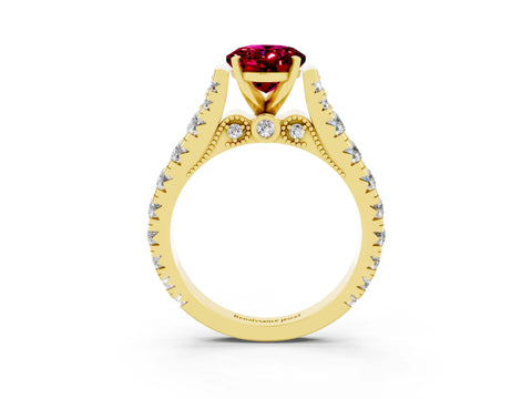 Yellow gold Oval Cut Garnet Classic Solitaire Ring with Pavé Band and Four-Prong Setting_3