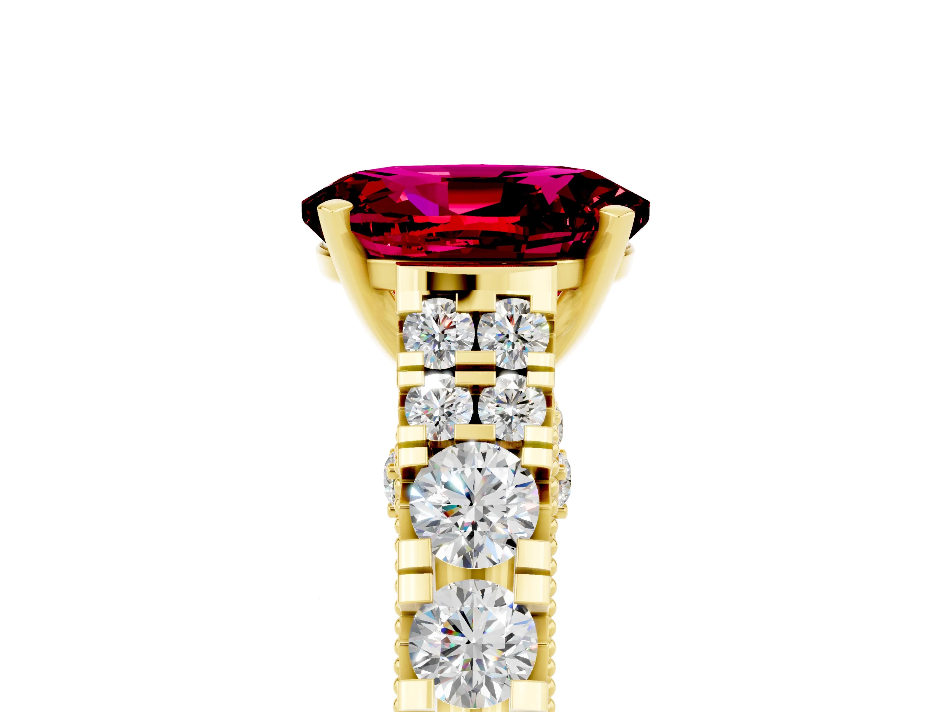 Yellow gold Oval Cut Garnet Classic Solitaire Ring with Pavé Band and Four-Prong Setting_5