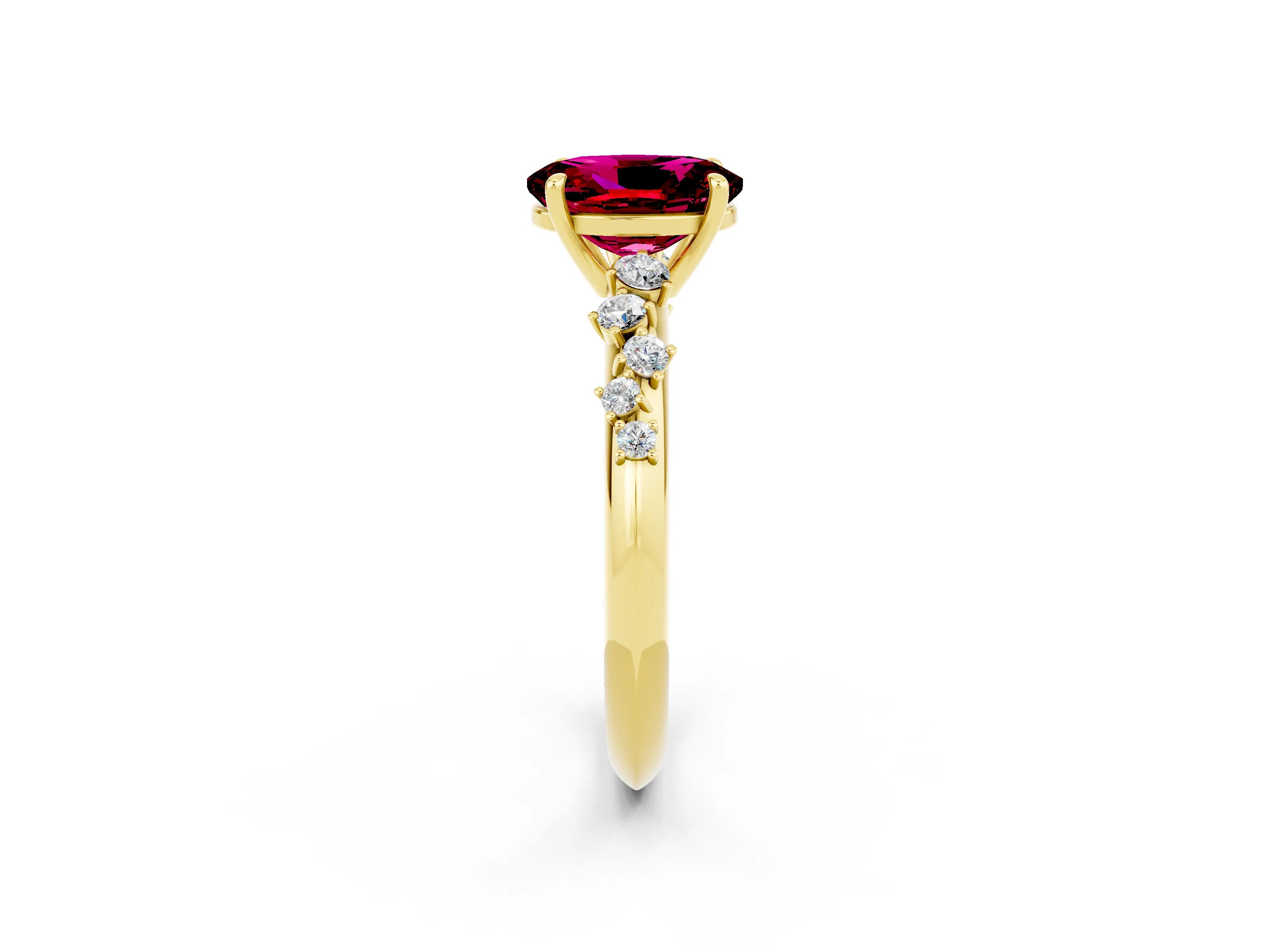 Yellow gold Oval Cut Garnet Cluster Side Stone Solitaire Ring with Prong Setting_26