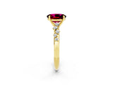 Yellow gold Oval Cut Garnet Cluster Side Stone Solitaire Ring with Prong Setting_26