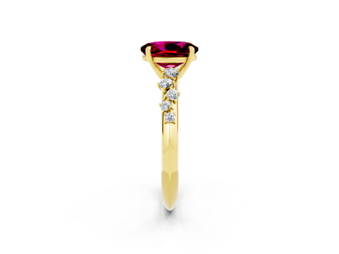 Yellow gold Oval Cut Garnet Cluster Side Stone Solitaire Ring with Prong Setting_26