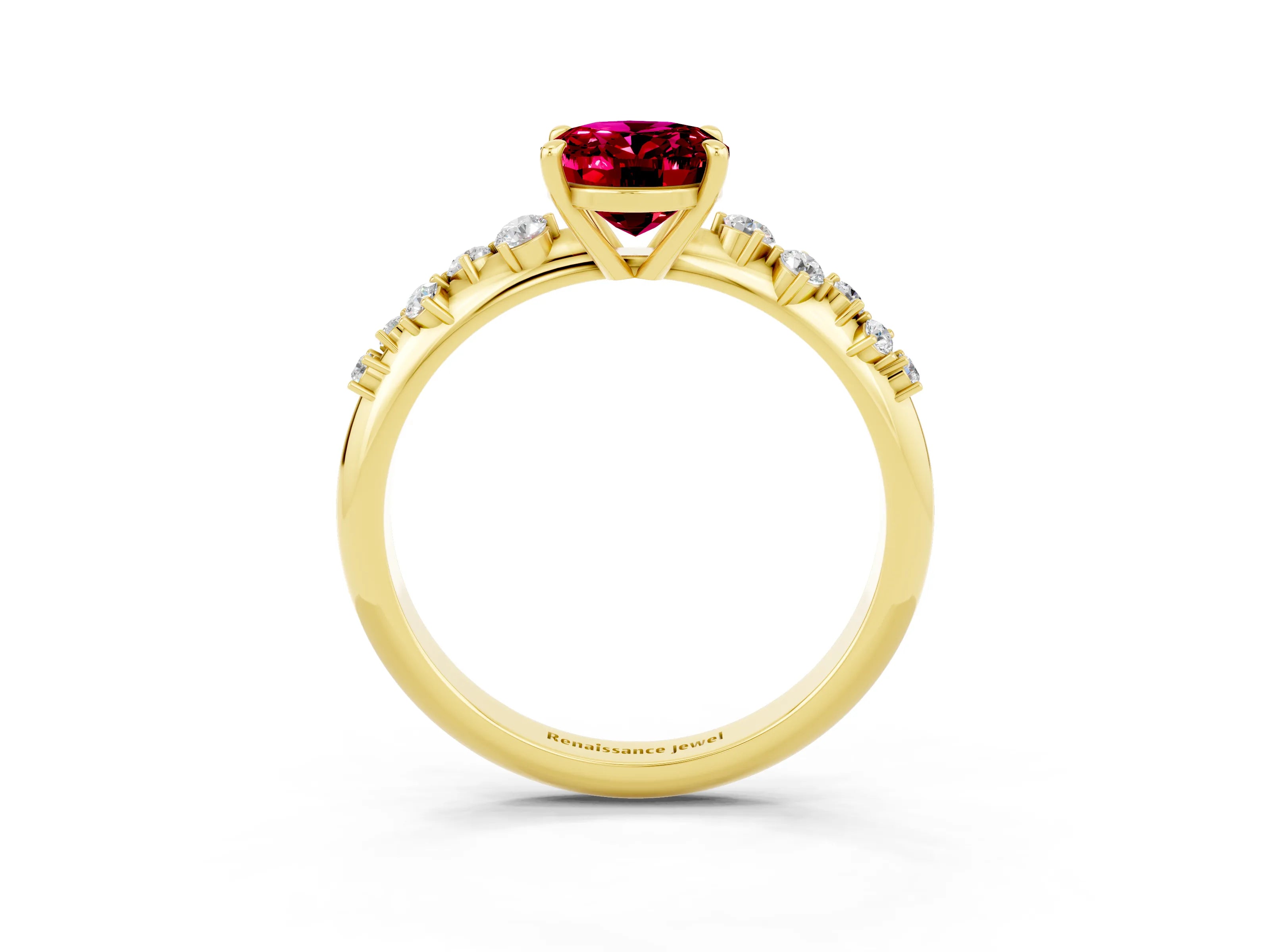 Yellow gold Oval Cut Garnet Cluster Side Stone Solitaire Ring with Prong Setting_27
