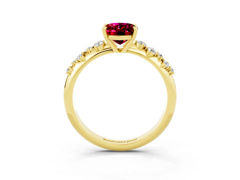 Yellow gold Oval Cut Garnet Cluster Side Stone Solitaire Ring with Prong Setting_27