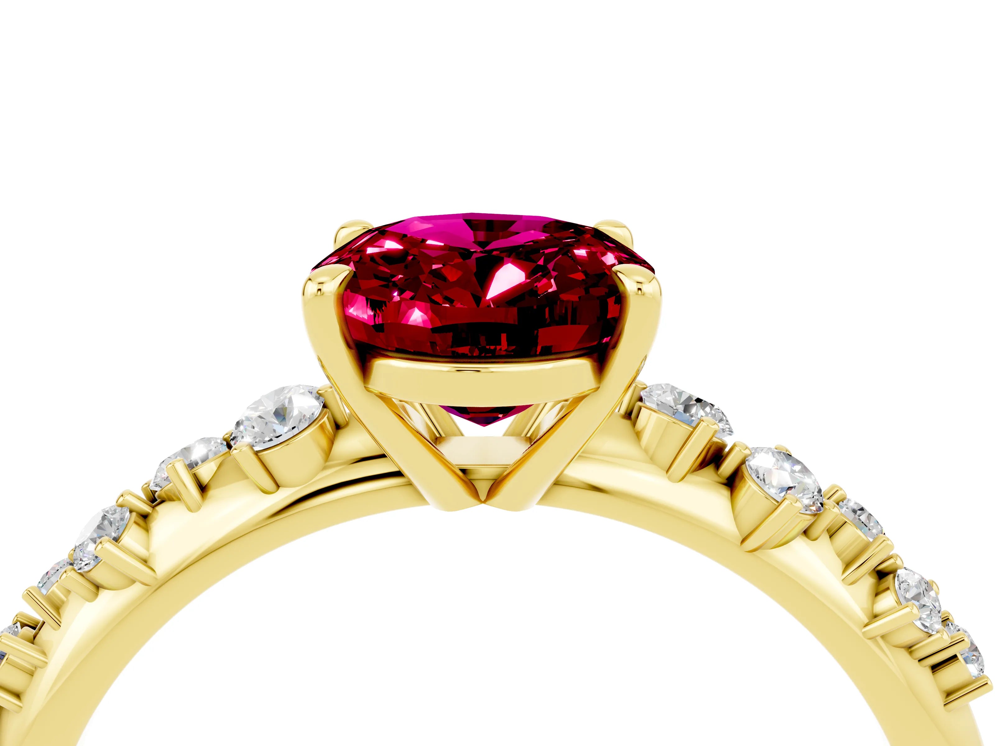 Yellow gold Oval Cut Garnet Cluster Side Stone Solitaire Ring with Prong Setting_28