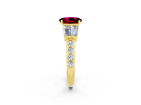 Yellow gold Oval Cut Garnet Engagement Ring with Baguette Side Stones and Channel Set Band_2