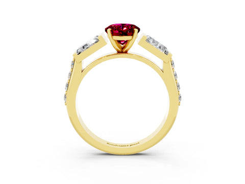 Yellow gold Oval Cut Garnet Engagement Ring with Baguette Side Stones and Channel Set Band_3
