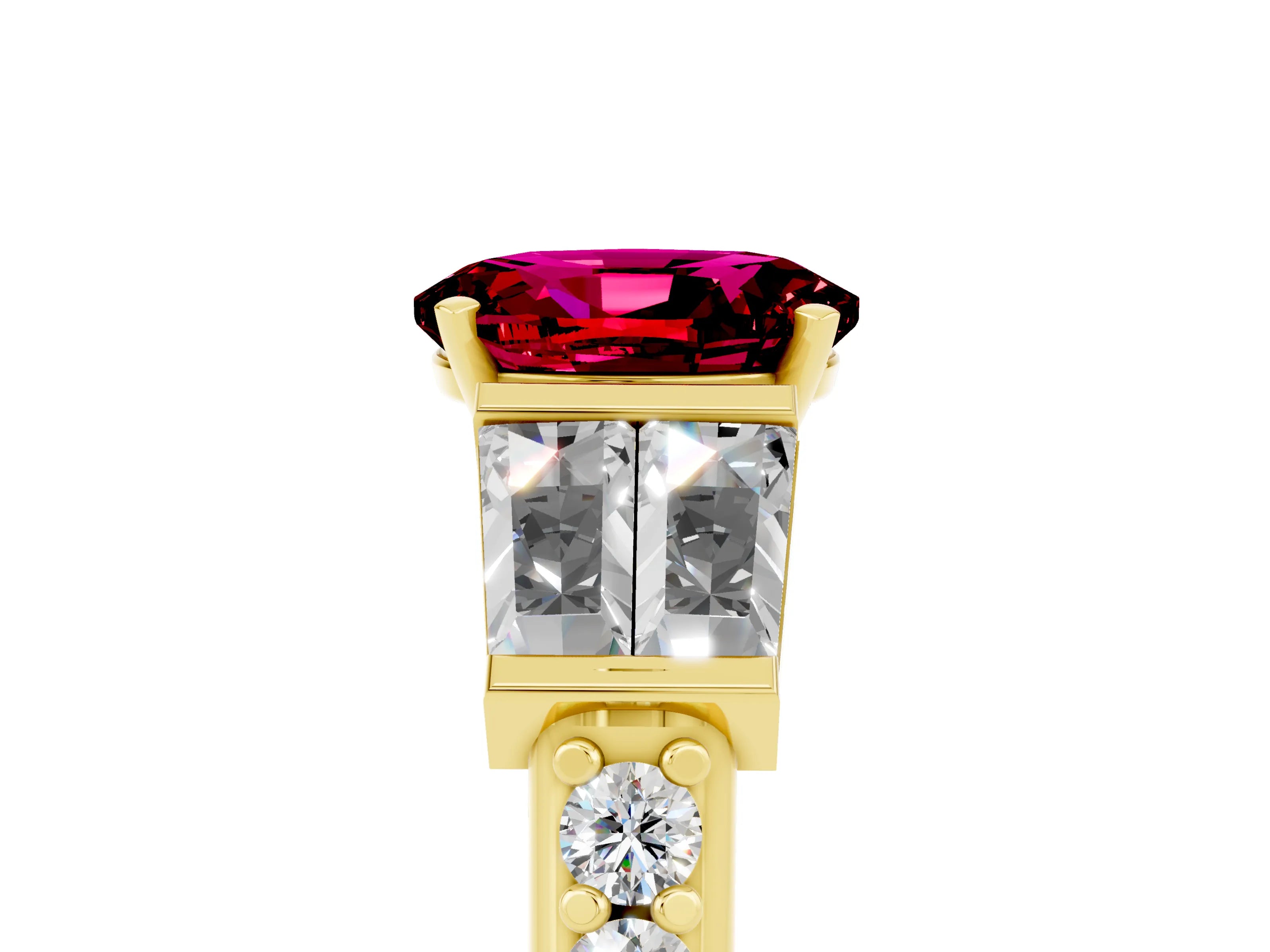 Yellow gold Oval Cut Garnet Engagement Ring with Baguette Side Stones and Channel Set Band_5