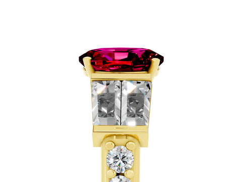Yellow gold Oval Cut Garnet Engagement Ring with Baguette Side Stones and Channel Set Band_5