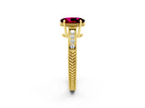 Yellow gold Oval Cut Garnet Engagement Ring with Milgrain Channel Set Band and Prong Setting_2