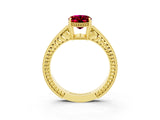 Yellow gold Oval Cut Garnet Engagement Ring with Milgrain Channel Set Band and Prong Setting_3