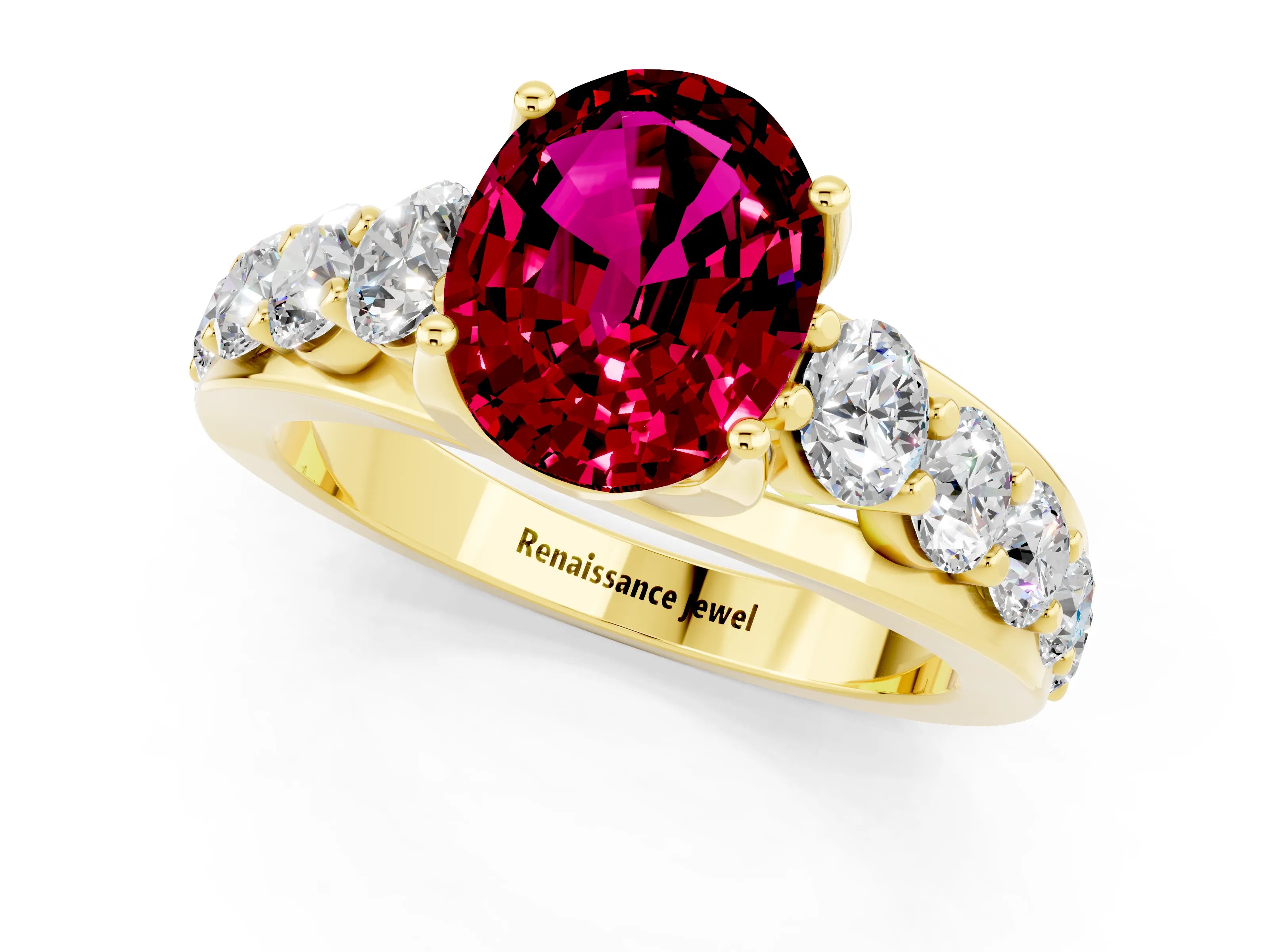 Yellow gold Oval Cut Garnet Engagement Ring with Pavé Band and Four-Prong Setting_1