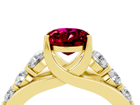 Yellow gold Oval Cut Garnet Engagement Ring with Pavé Band and Four-Prong Setting_4