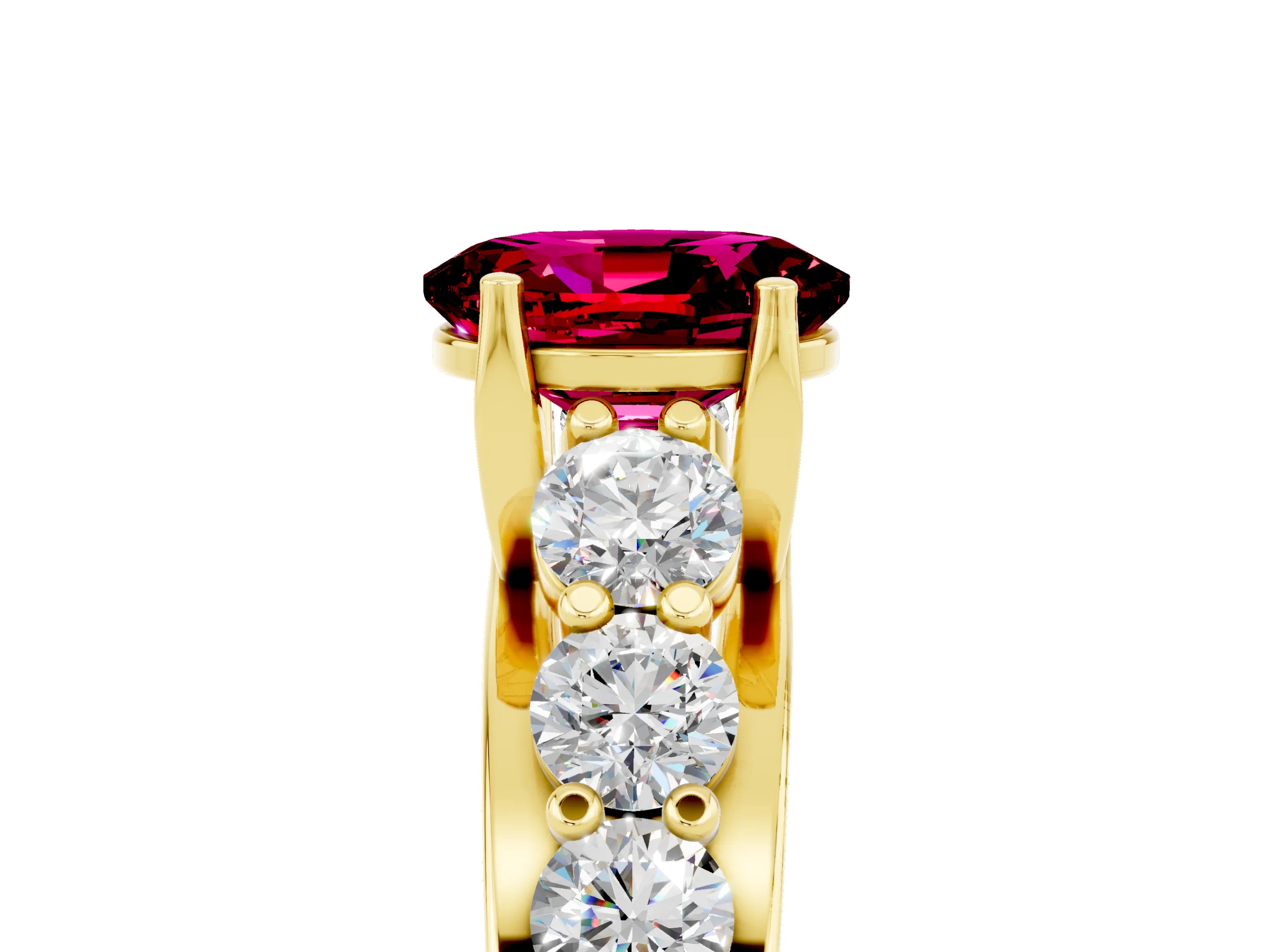Yellow gold Oval Cut Garnet Engagement Ring with Pavé Band and Four-Prong Setting_5