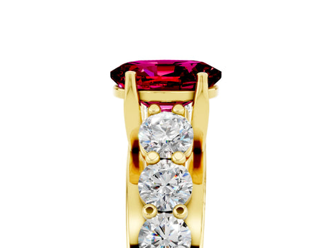 Yellow gold Oval Cut Garnet Engagement Ring with Pavé Band and Four-Prong Setting_5