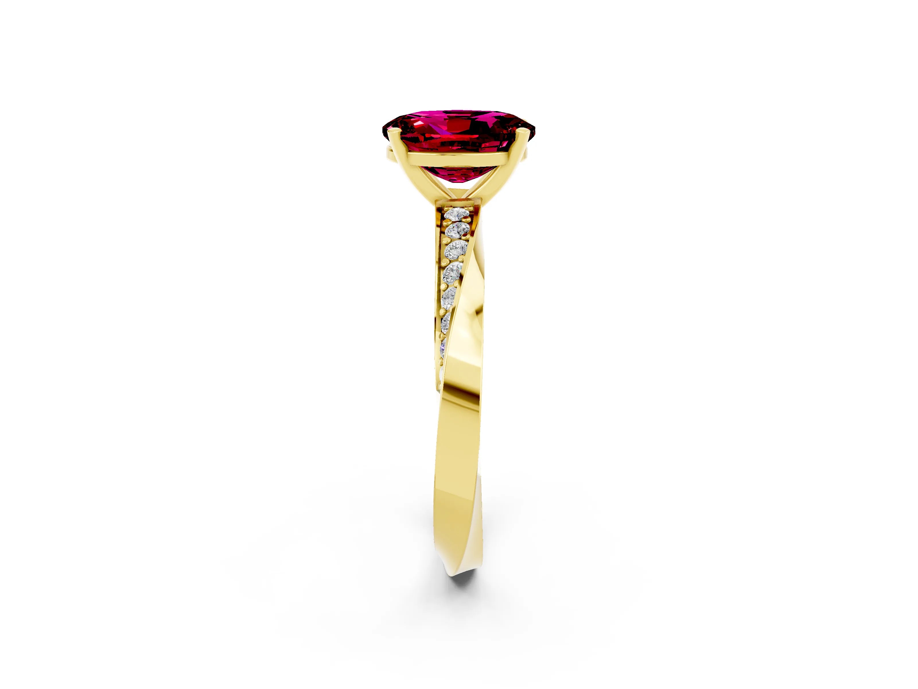 Yellow gold Oval Cut Garnet Engagement Ring with Side Stone Accents and Four-Prong Setting_29