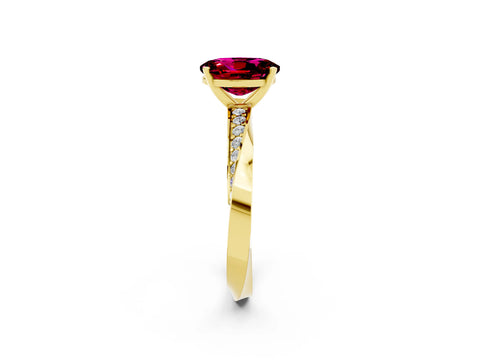 Yellow gold Oval Cut Garnet Engagement Ring with Side Stone Accents and Four-Prong Setting_29