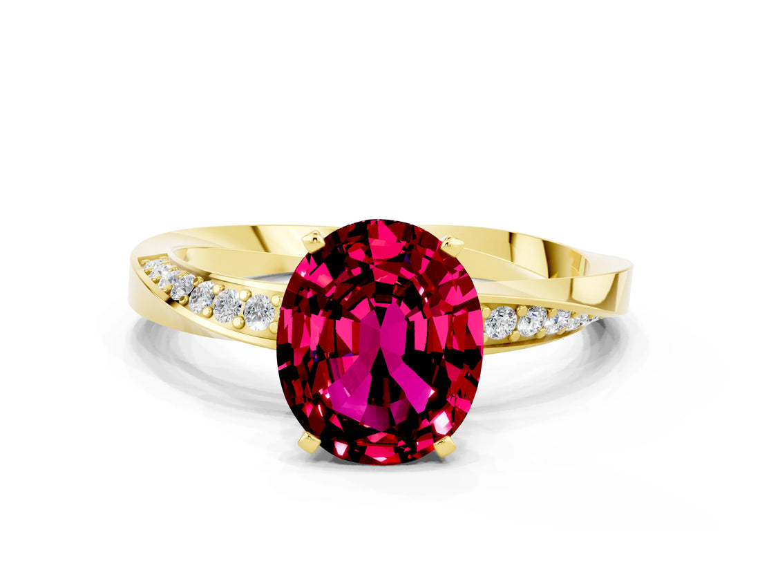 Yellow gold Oval Cut Garnet Engagement Ring with Side Stone Accents and Four-Prong Setting_60