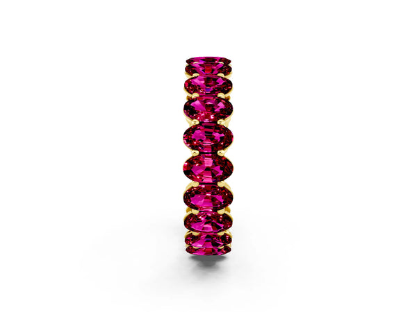 Yellow gold Oval Cut Garnet Eternity Band with Shared Prong Setting