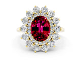 Yellow gold Oval Cut Garnet Floral Double Halo Engagement Ring with Prong Setting_49