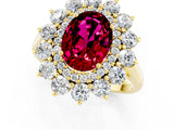 Yellow gold Oval Cut Garnet Floral Double Halo Engagement Ring with Prong Setting_50